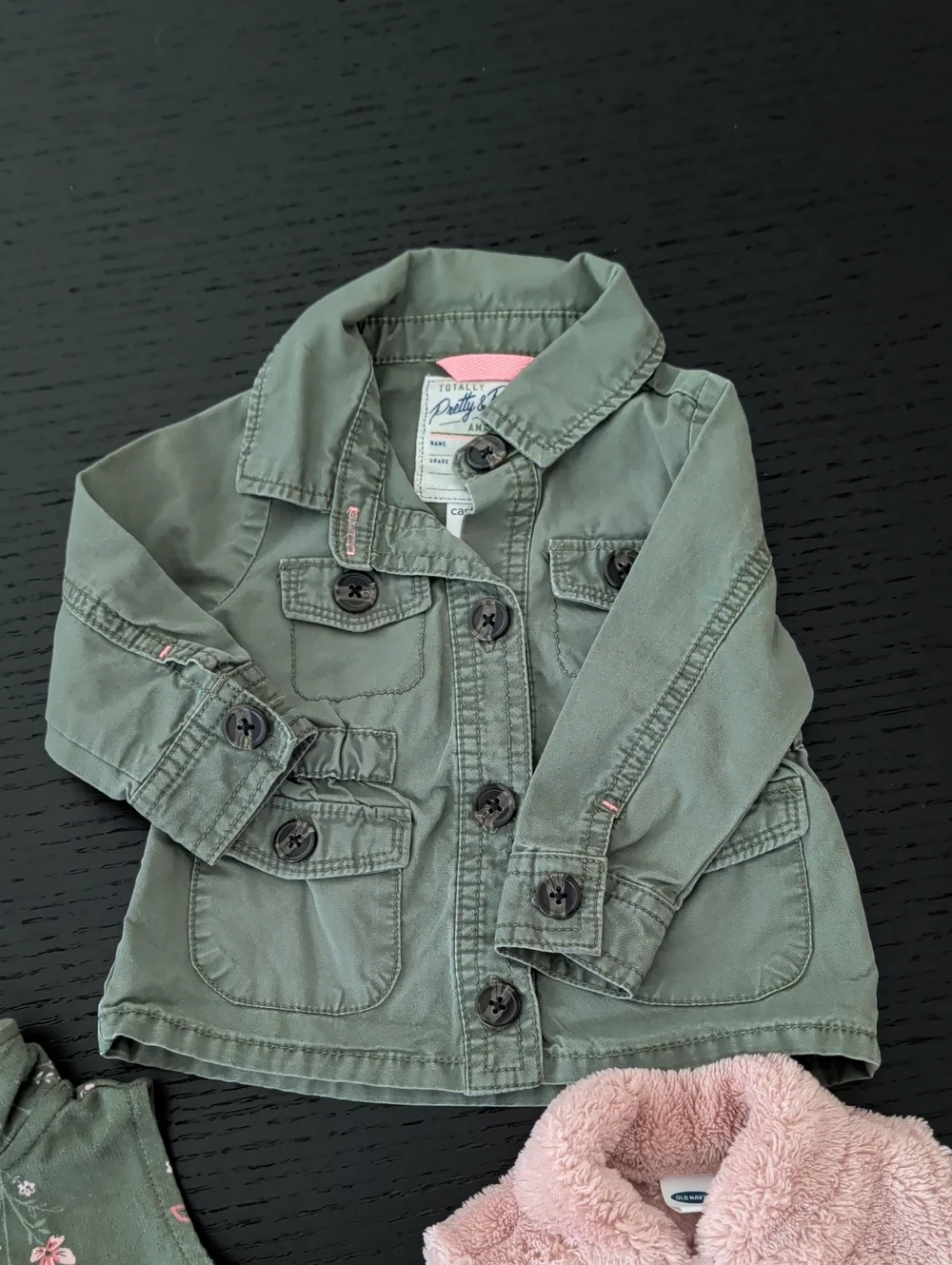 Lot 4 Olive Green Utility Jacket Faux Fur Vest Pink 9 / 12 Months Girl Pink